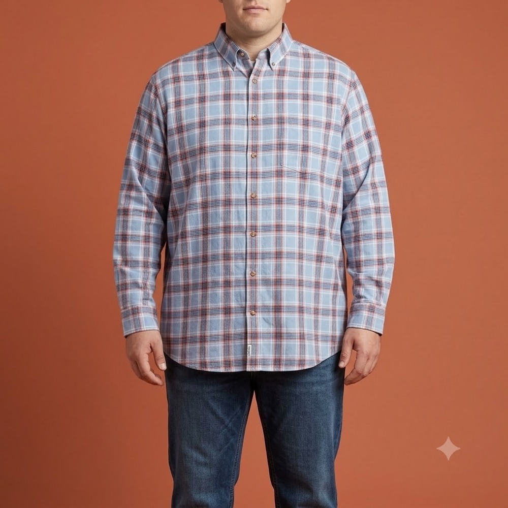ROWM‎ Plaid Button Down Shirt Men's 2XT Big Tall Blue Red Long Sleeve